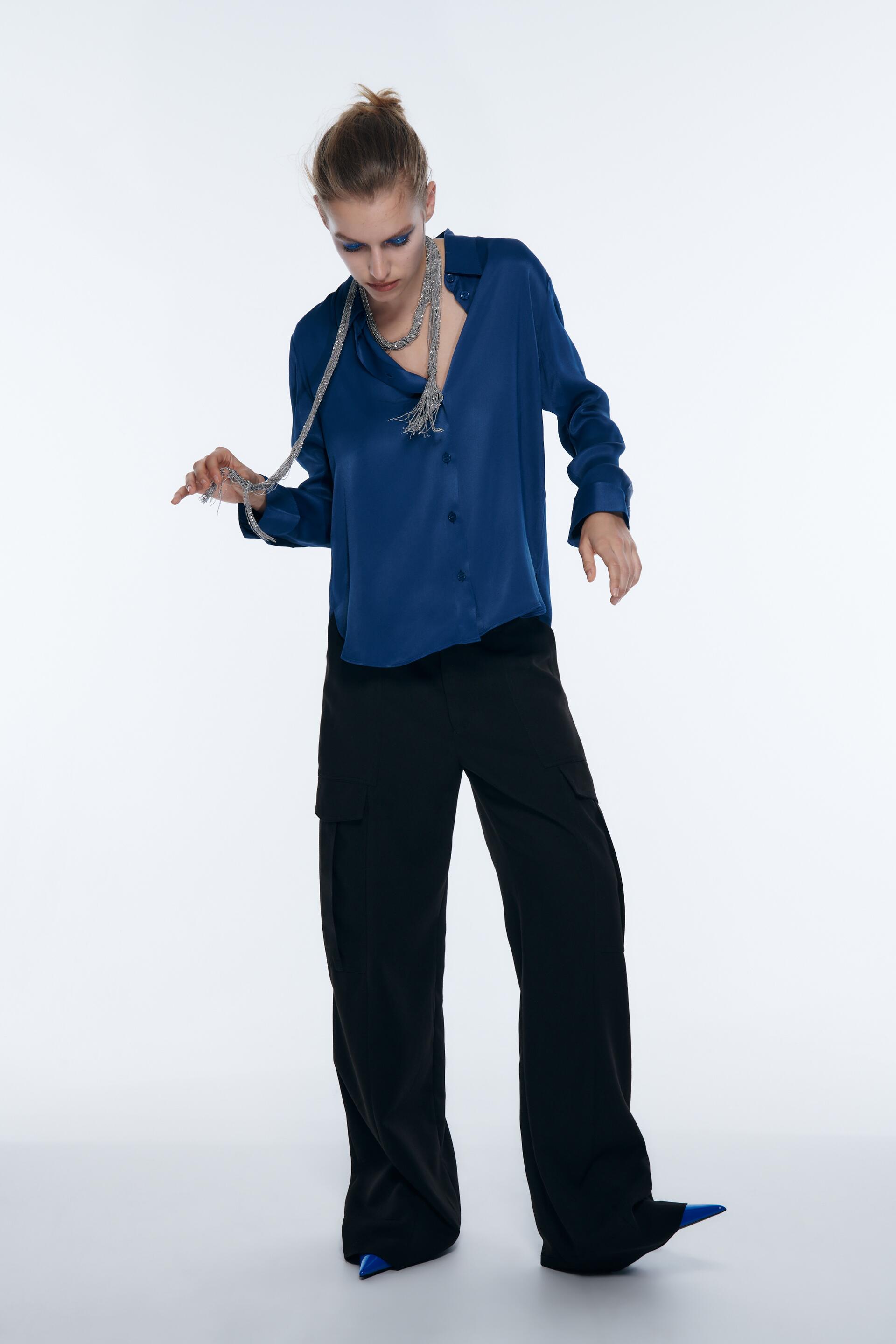 

Блуза женская ZARA 02731262 синяя L (доставка из-за рубежа), 02731262