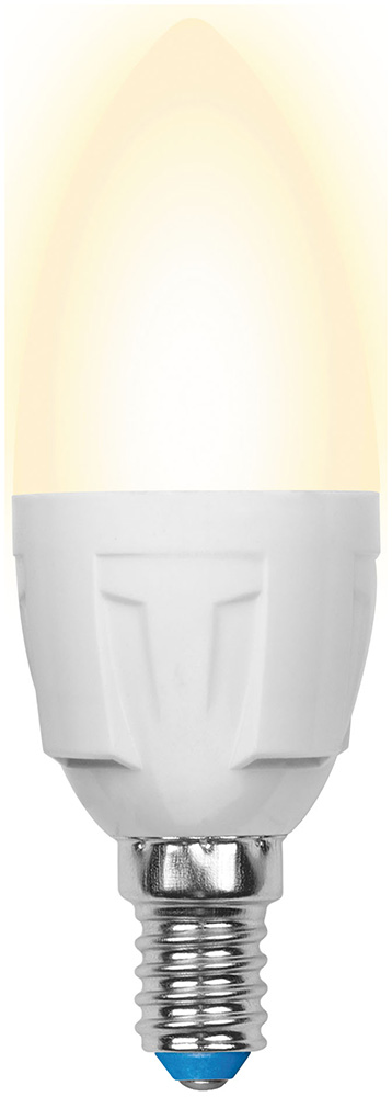 фото Лампа uniel led-c37-7w/ww/e14/fr plp01wh форма «свеча» матовая (3000k) 002413