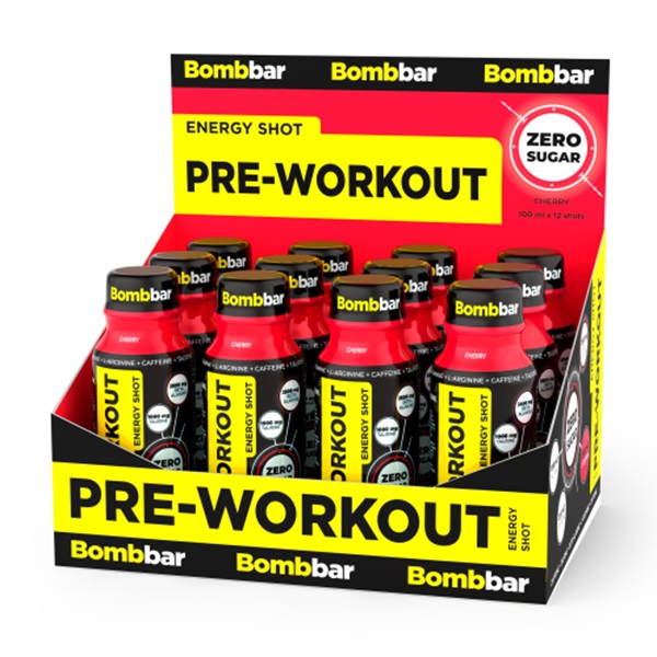 Предтренировочный комплекс BOMBBAR Pre-Workout, Вишня, 12шт по 100мл