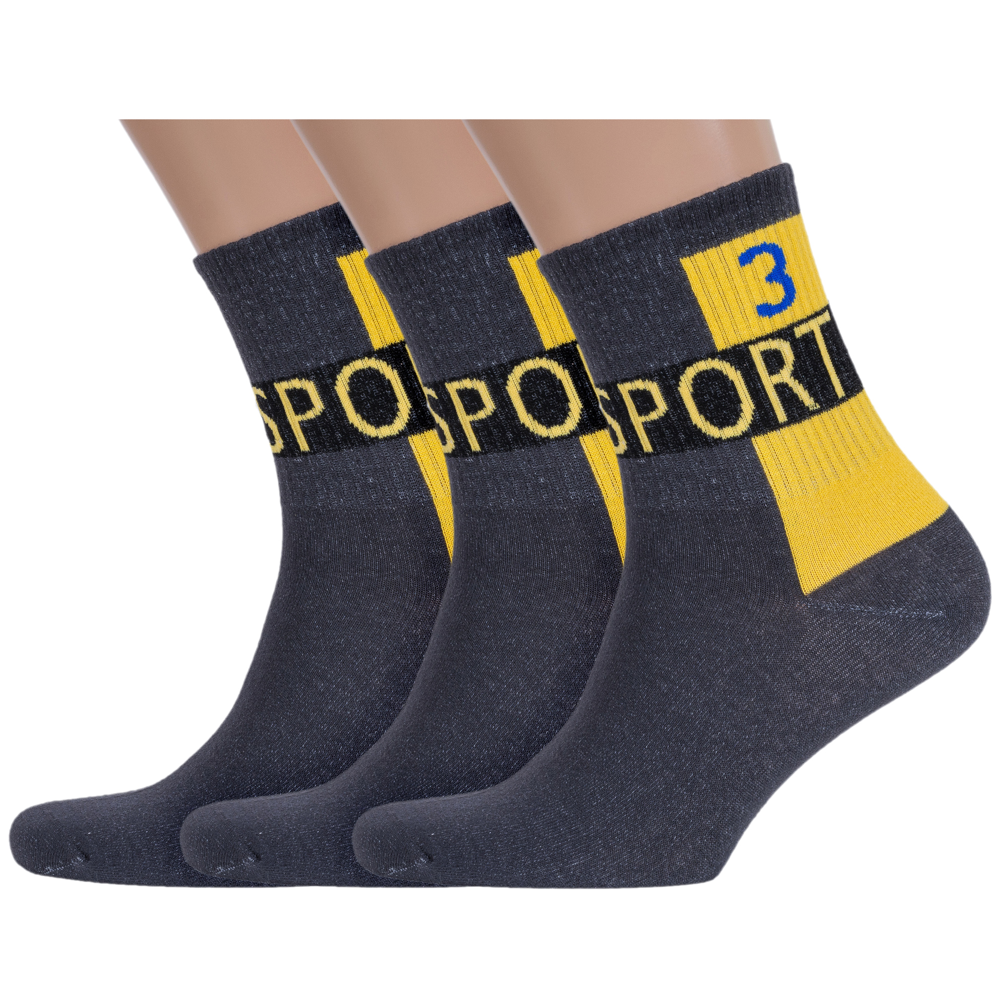 Комплект носков мужских Rusocks 3-М3-13746 серых; желтых; синих; черных 25-27