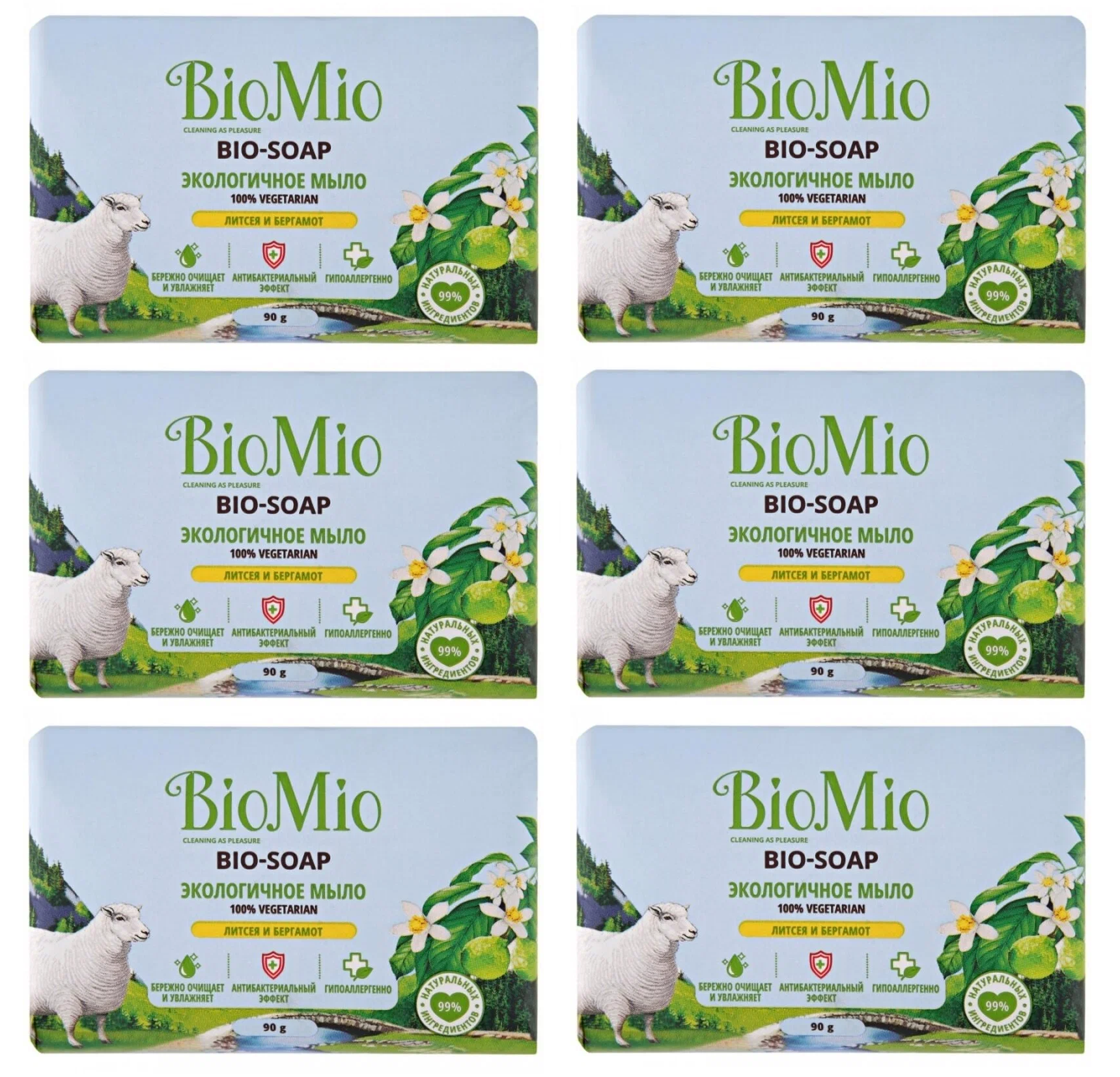 

Туалетное мыло BioMio, Bio-Soap Литсея и Бергамот, 90 г х 6 шт