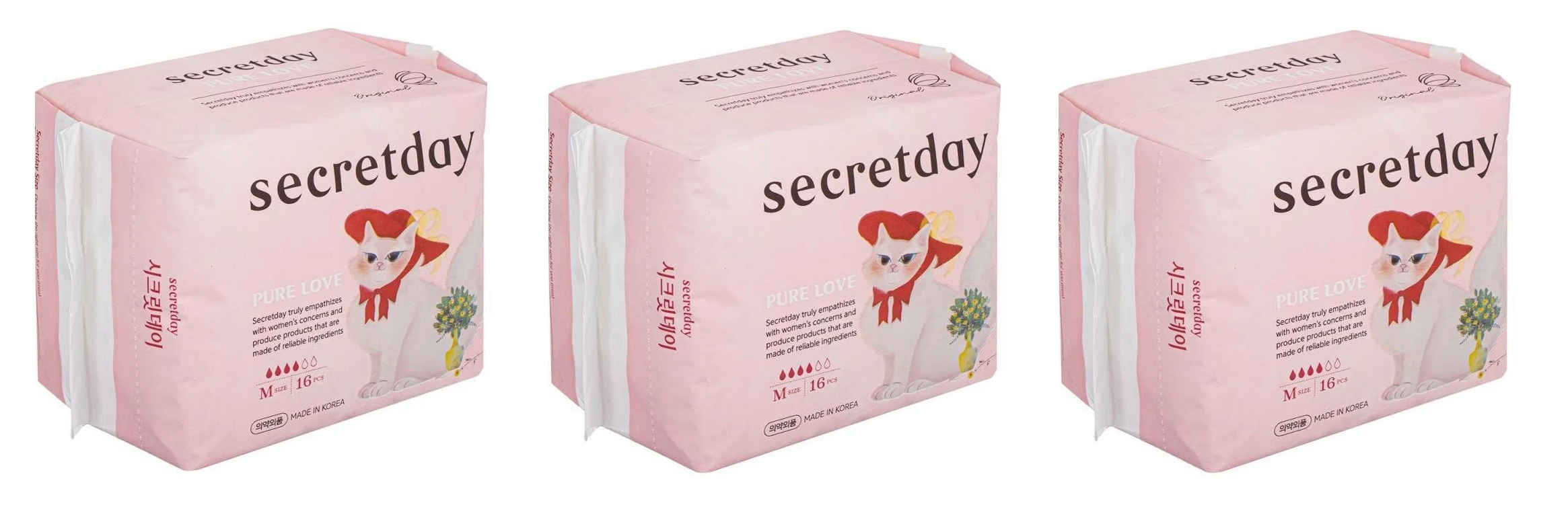 Прокладки Secret Day pure love Ультратонкие дышащие, M size, 16 шт, 3 упаковки