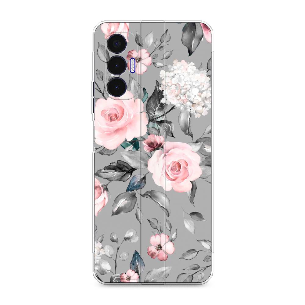 

Силиконовый чехол "Розы на сером" на Tecno Pova 3, 301550-8