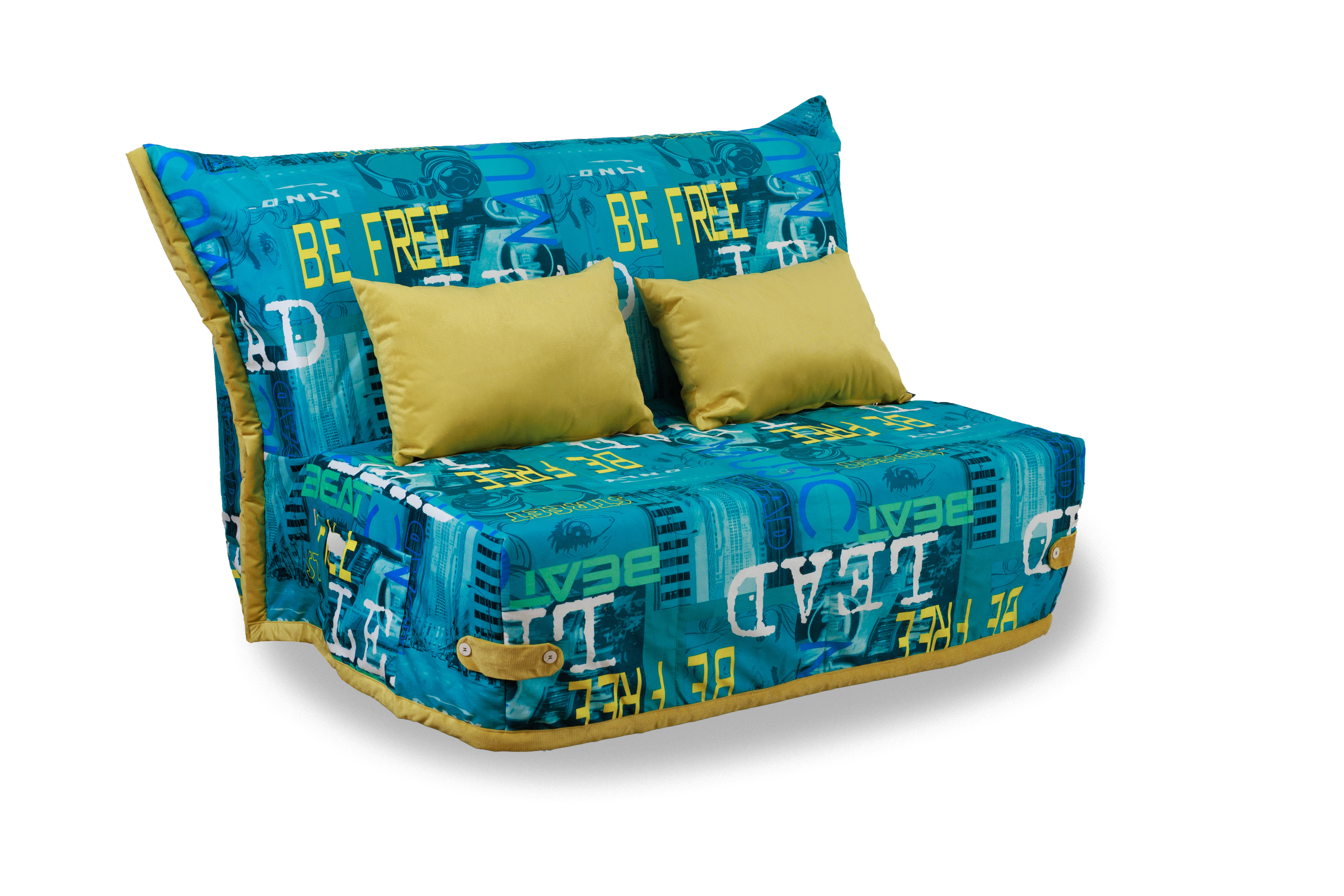 Диван-кровать Союз Мебель 120 см, бирюзовый текстильный двухместный