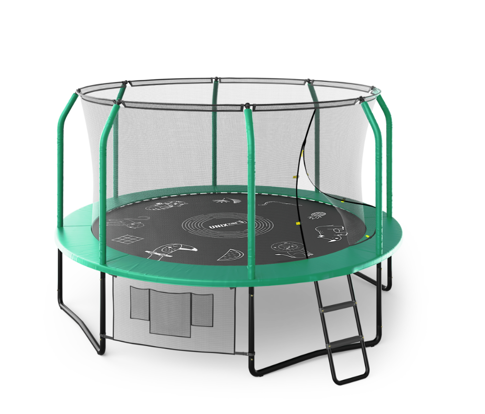 

Батут Unix Line Supreme Game 12 ft green, Черный, с защитной сеткой