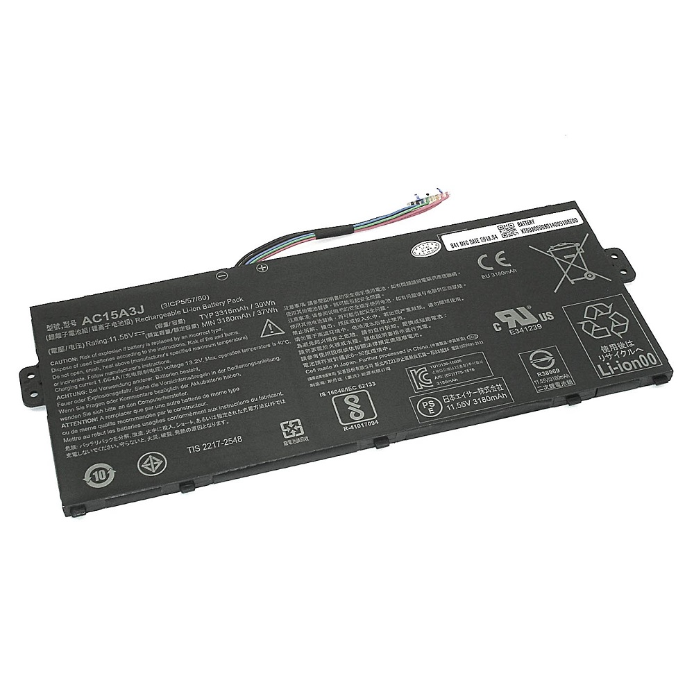 фото Аккумуляторная батарея для ноутбука acer chromebook 11 (ac15a3j) 11.55v 3315mah черная oem