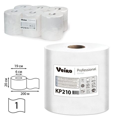фото Полотенца бумажные veiro система m2, 6 шт., comfort, 200 м, белые, кр210
