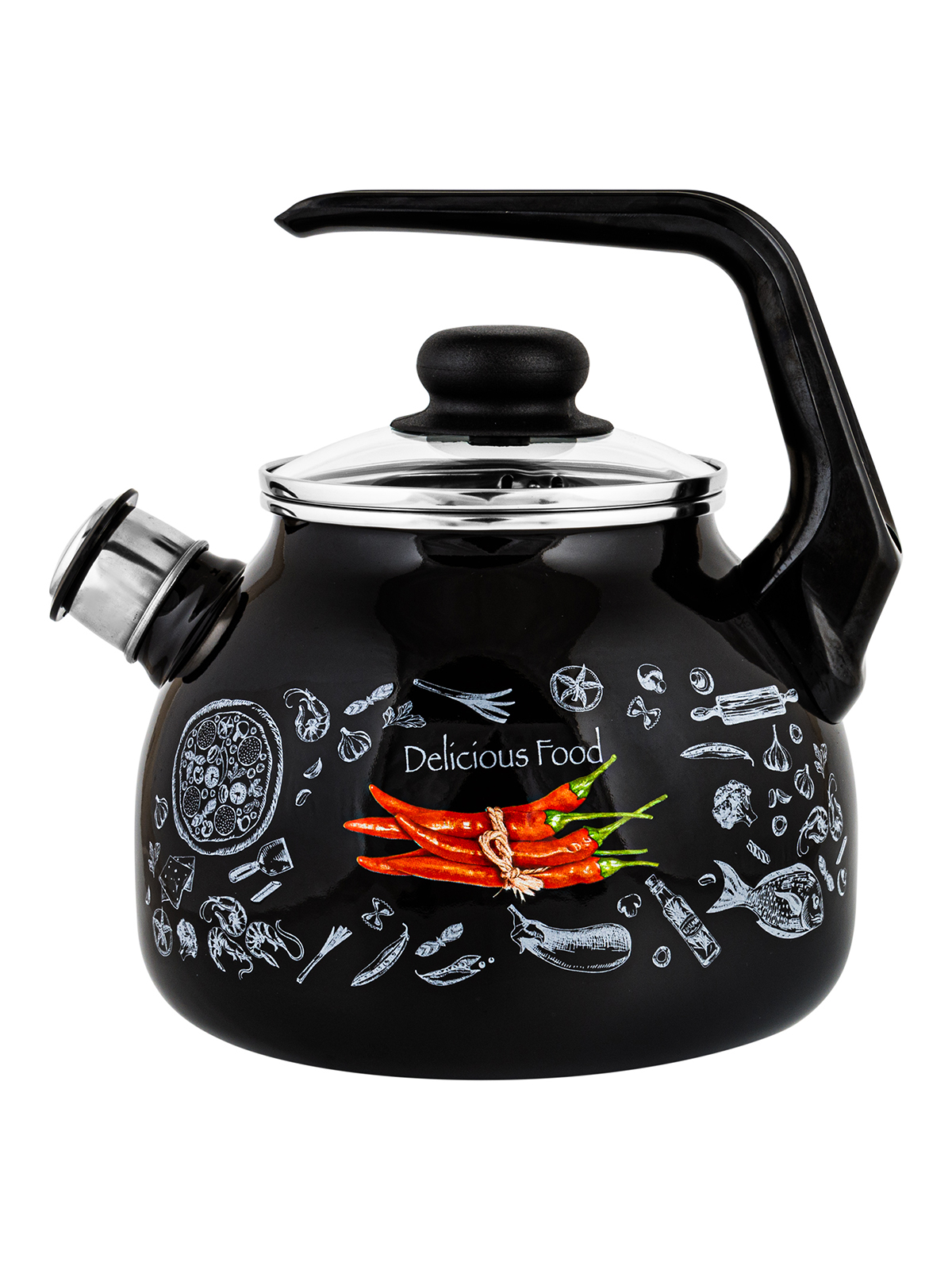 

Чайник для плиты со свистком Appetite Chilli эмалированный, 3 л, Черный