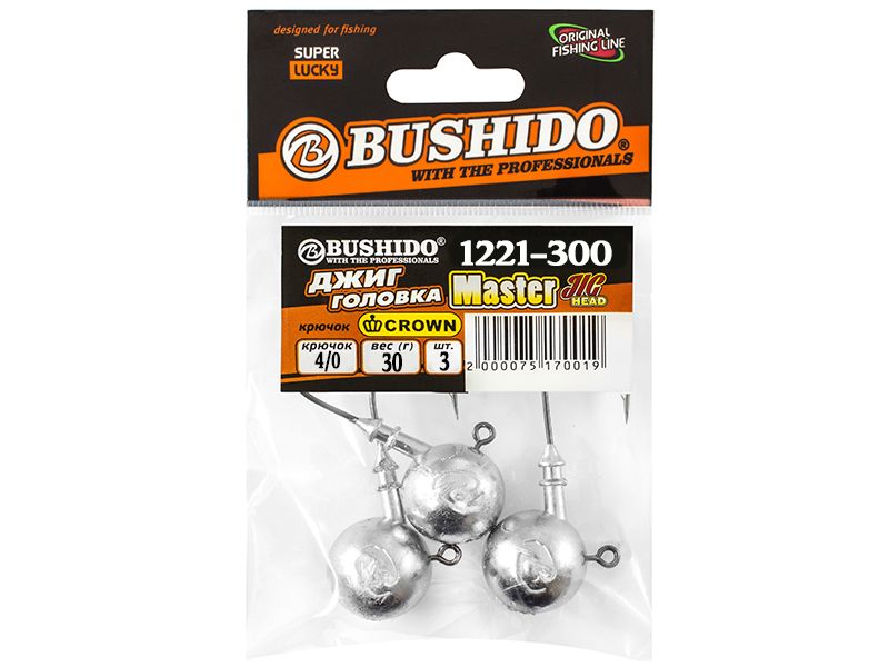 

Джиг-головка BUSHIDO 30,0гр кр.№4,0 CROWN уп.3шт, для рыбалки, Серебристый