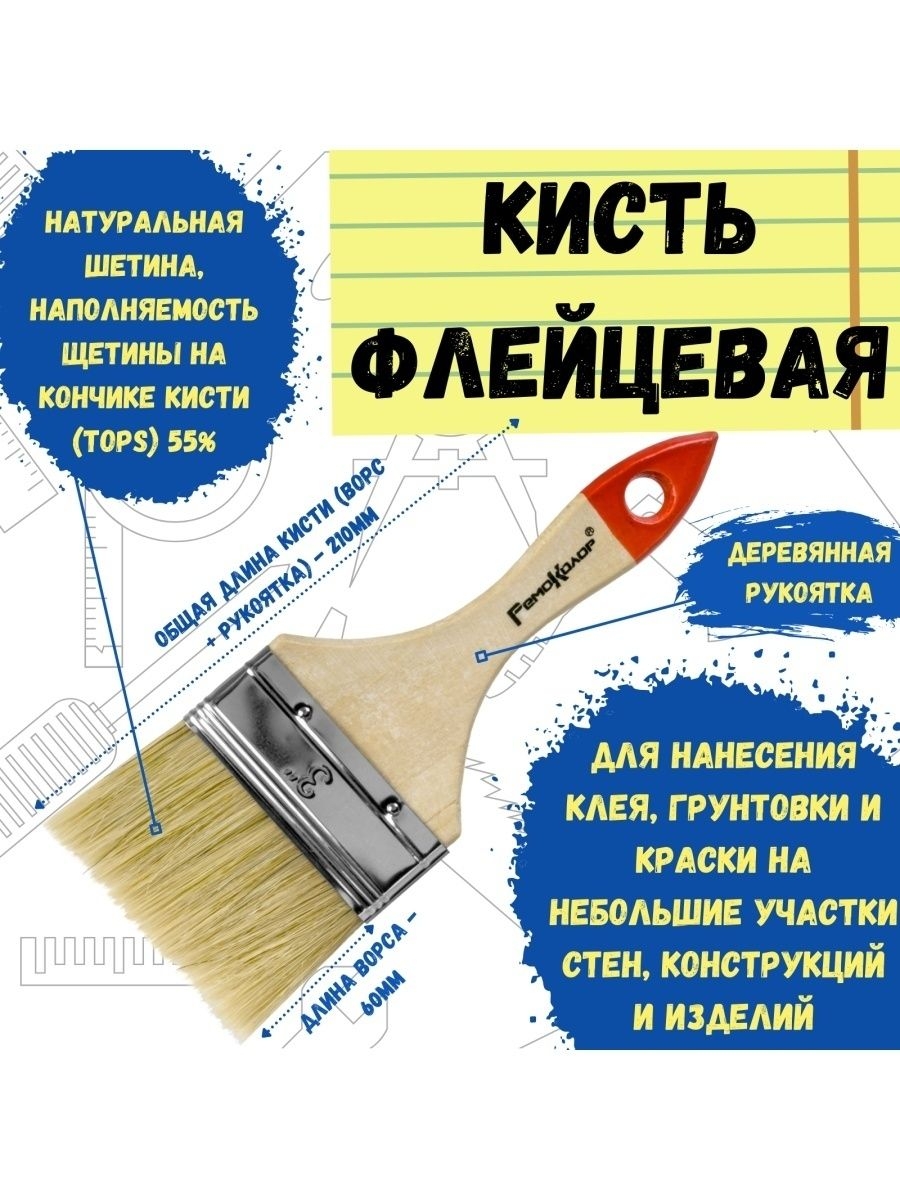 

Кисть малярная флейцевая натуральная 75 мм, 01-1-730