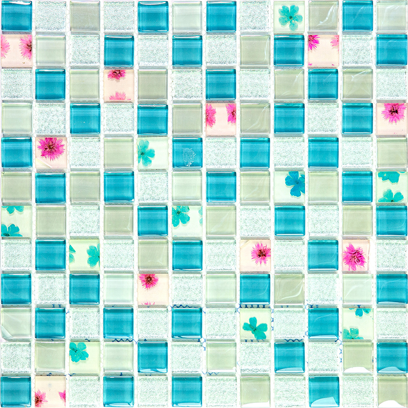 фото Мозаика из стекла natural flowers голубой квадрат глянцевый kds-55