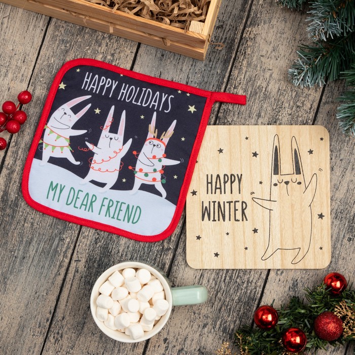 

Набор кухонный Доляна Happy winter: подставка, прихватка