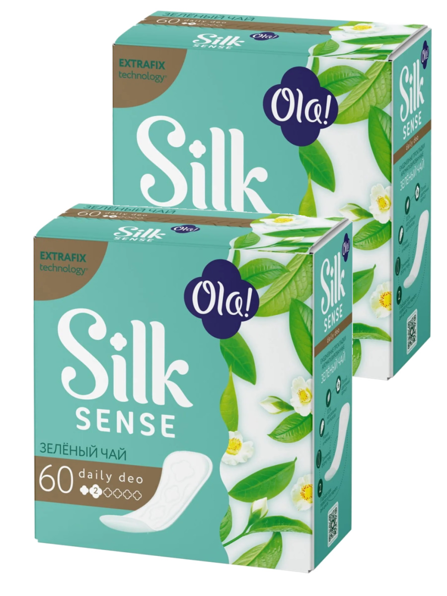 Комплект Ola! SILK SENSE DAILY DEO Прокладки впитыв. Зеленый чай 60 шт/упак.х2 упак. прокладки ola ежедневные silk sense daily deo ромашка 60шт 2уп