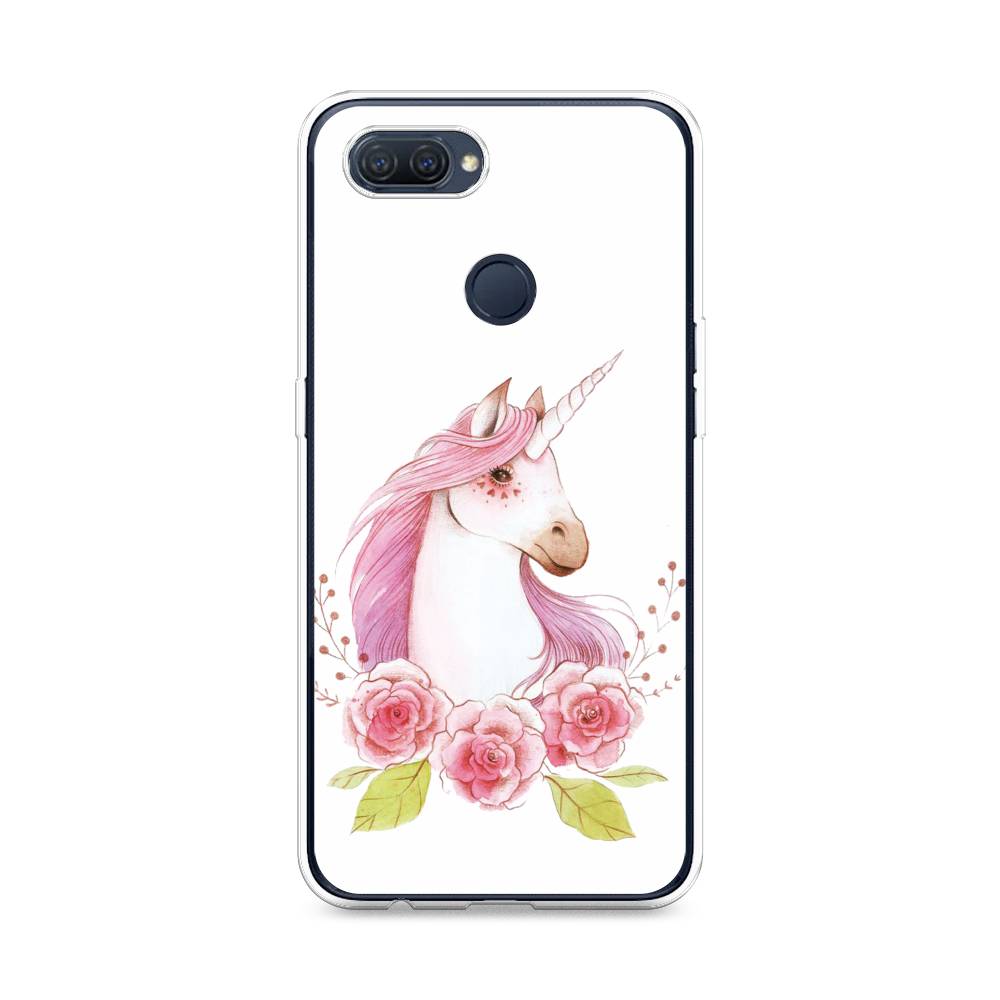 

Чехол для Oppo A12 "Единорог цветы", Белый;розовый;серый, 253450-1