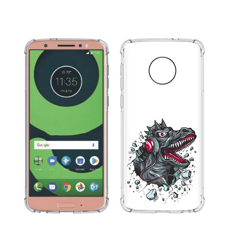 

Чехол MyPads Tocco для Motorola Moto G6 Нарисованный динозавр в наушниках, Прозрачный, Tocco