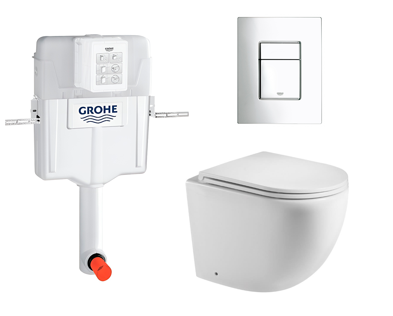

Комплект: смывной бачок Grohe + унитаз Merzbach + кнопка хром