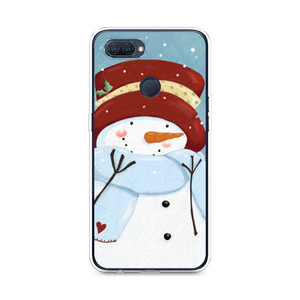 

Чехол для Oppo A12 "Застенчивый снеговик", Голубой;белый;красный, 253450-5