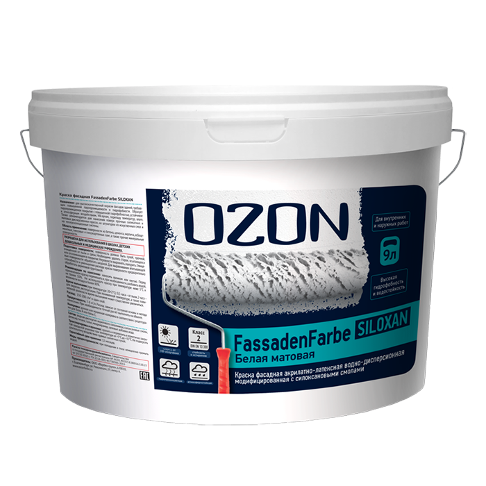 Краска фасадная OZON Fassadenfarbe Siloxan ВД-АК-114А-14 А (белая) 9л обычная фасадная краска ozon