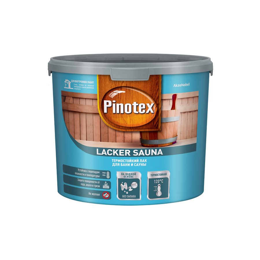 фото Лак pinotex lacker sauna 20 для стен бани и сауны полуматовый 2,7 л