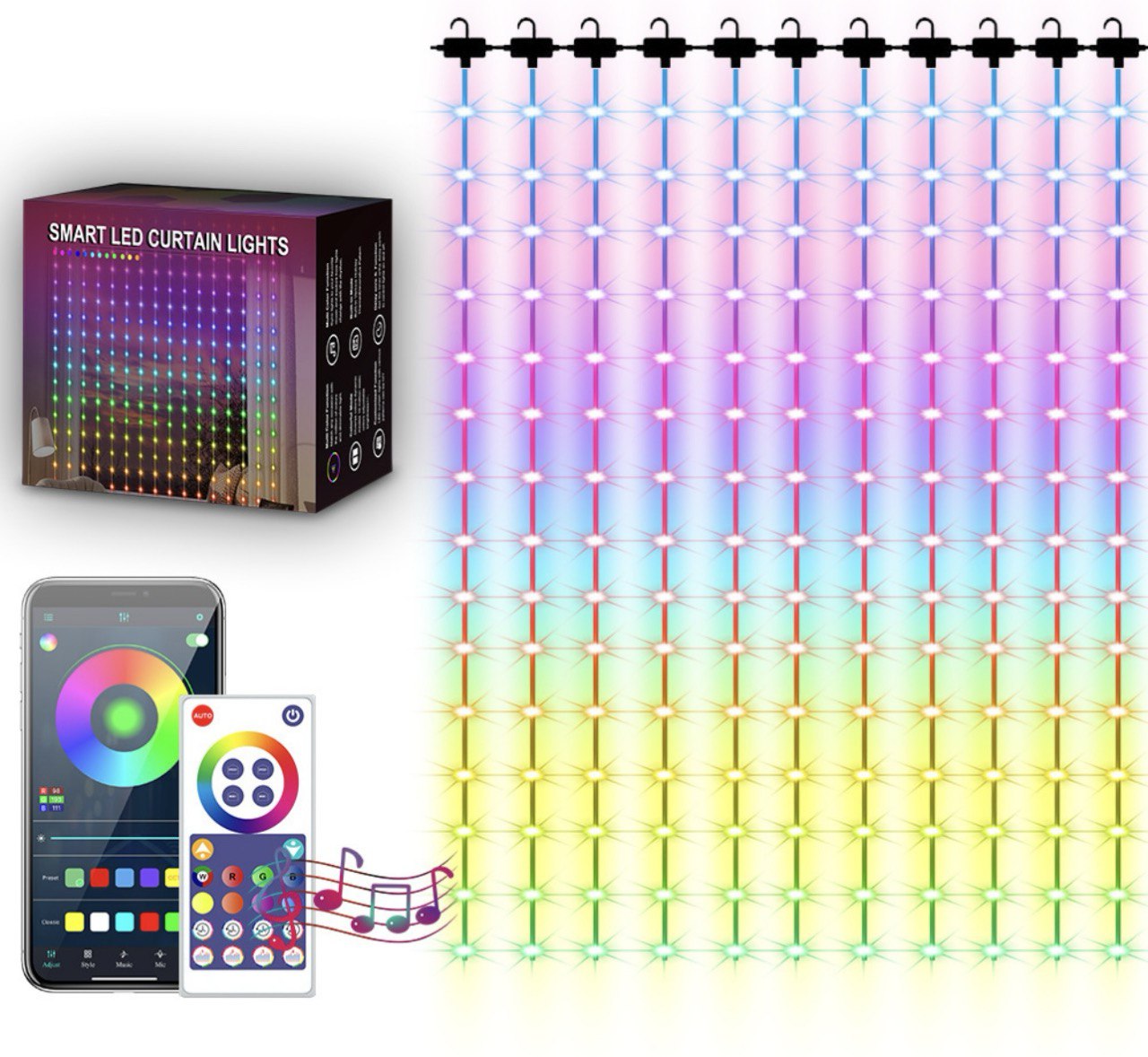 

Гирлянда-штора Smart led curtain lights RGB 3х3 со светомузыкой Мульти