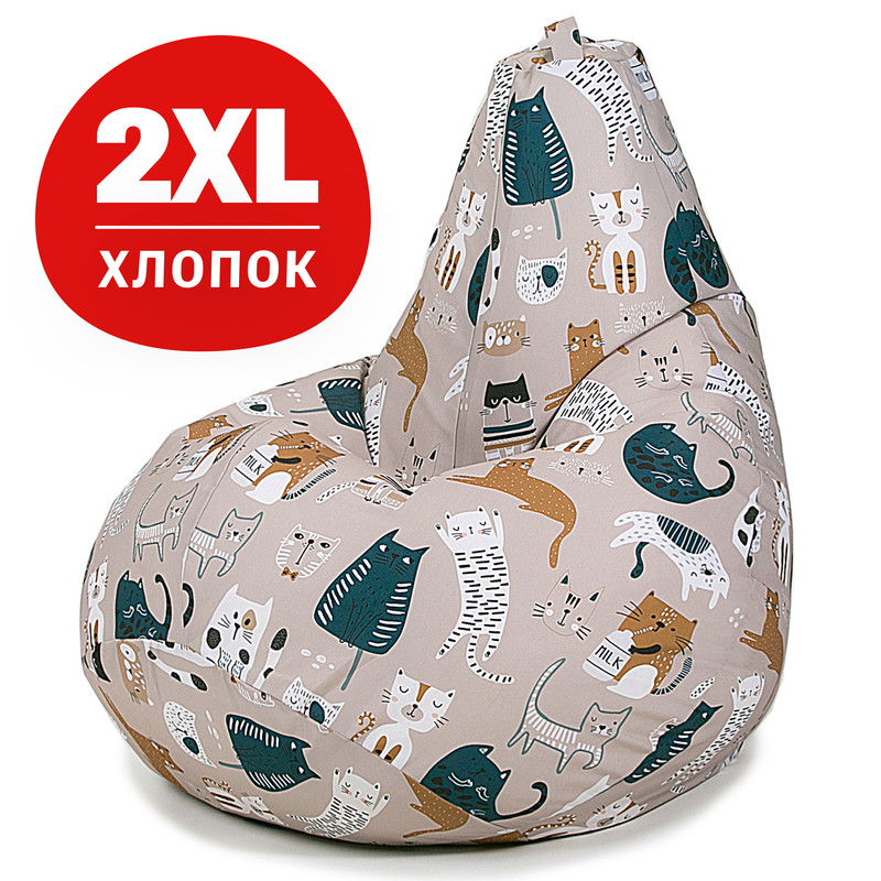 Кресло-мешок груша Bean Joy ХXL хлопок Коты непоседы бежевые 5290₽