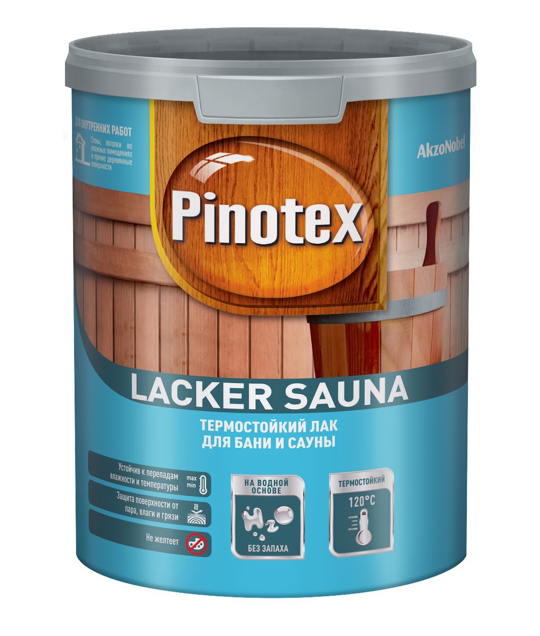 лак для полов стен потолков в банях акрилатный akvateks sauna прозрачный полуматовый 0 9 л Лак Pinotex Lacker Sauna 20 на водной основе, полуматовый, 1 л