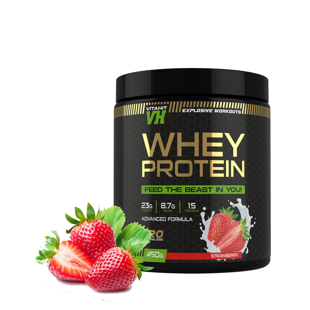 фото Протеин сывороточный vitahit whey protein банка 450 г клубника