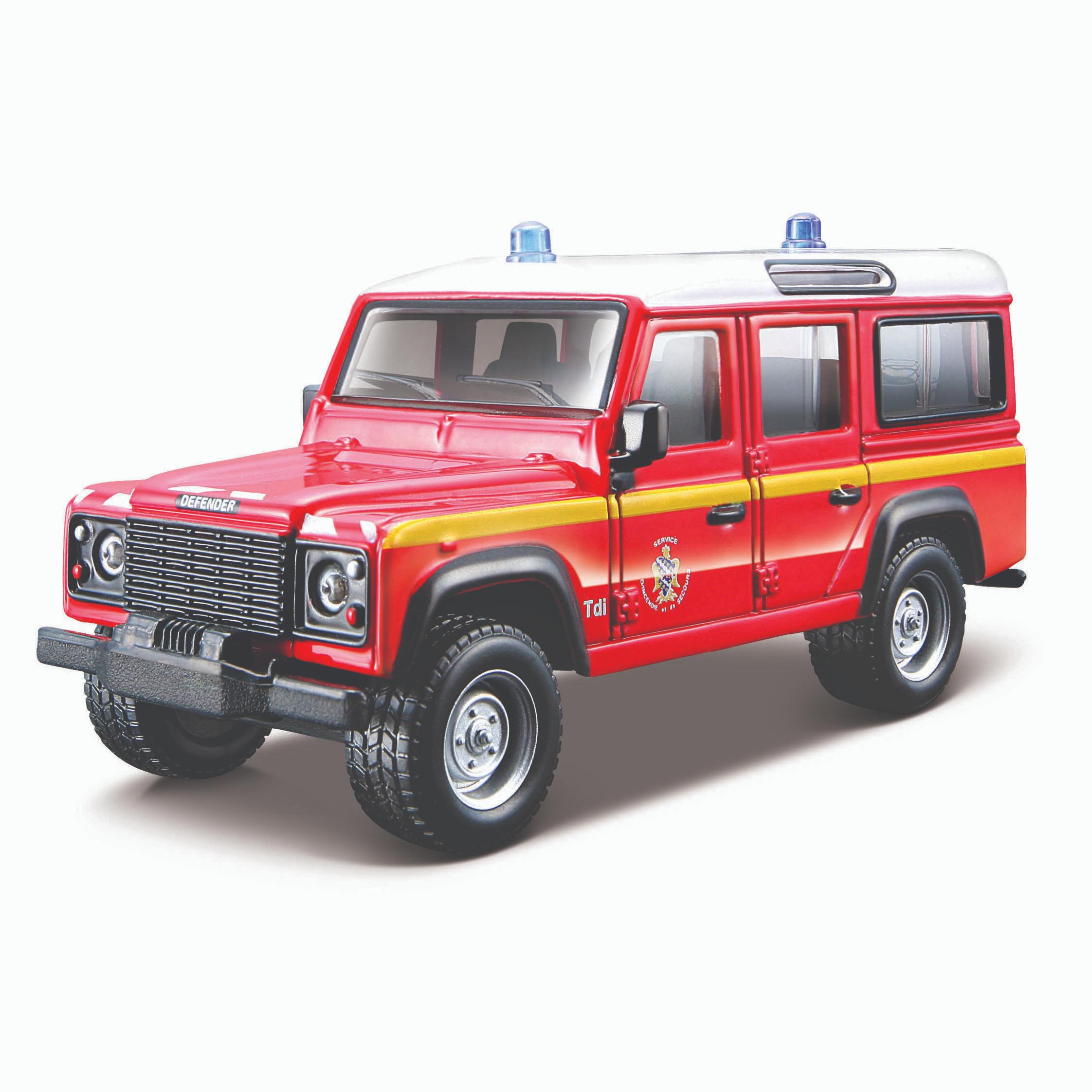 фото Коллекционная пожарная машинка bburago land rover defender 110, 1:50, красная