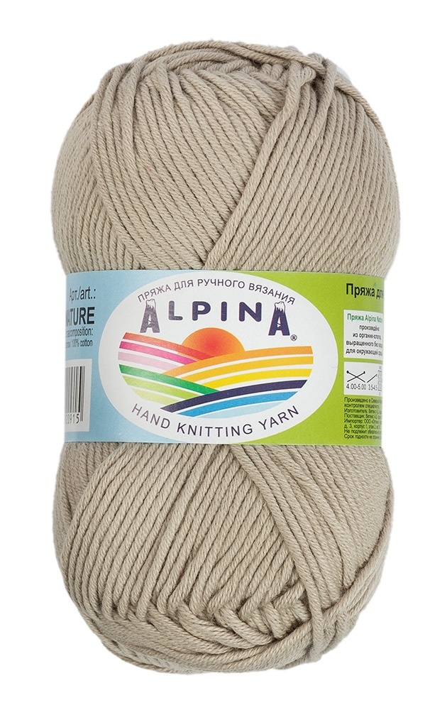 

Alpina Nature, 100% хлопок, 10х50 г, 105 м+-3 м, №002, серо-бежевый
