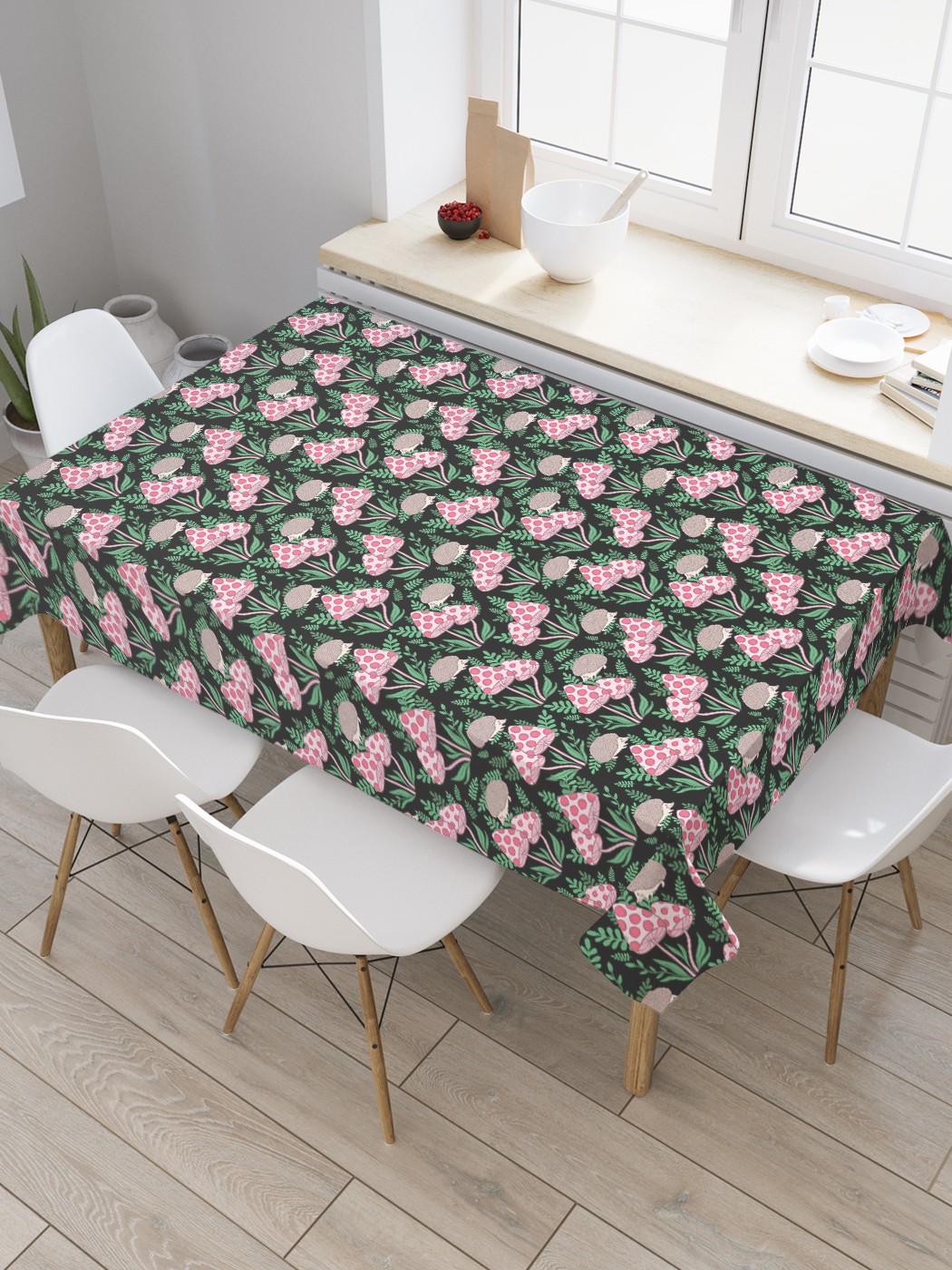 

Скатерть прямоугольная JoyArty "Мухоморы и ежи" из сатена, 120x145 см, Зеленый, Мухоморы и ежи