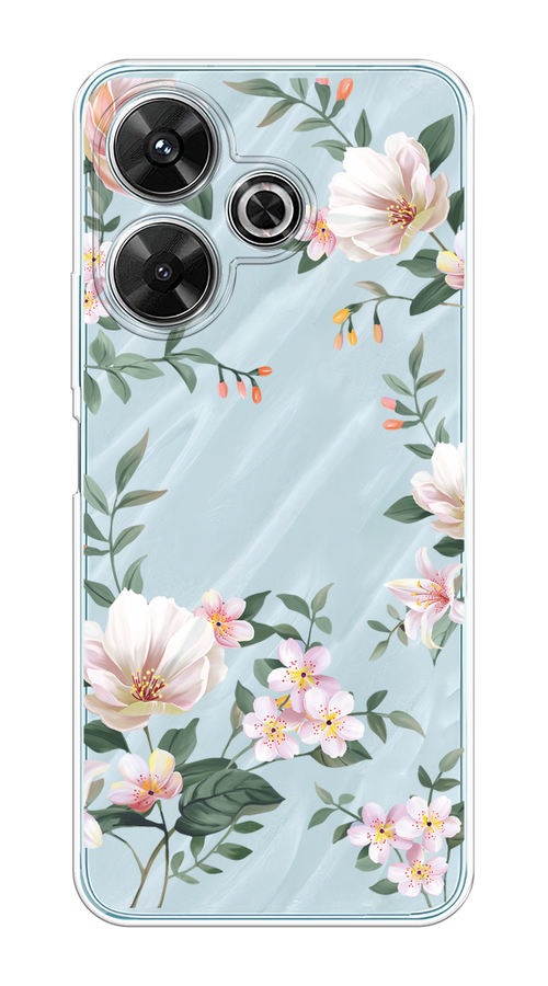 

Чехол на Xiaomi Redmi Note 13R/Redmi 13, Poco M6 4G/M6 Plus "Beautiful white flowers", Бежевый;зеленый, 322550-1