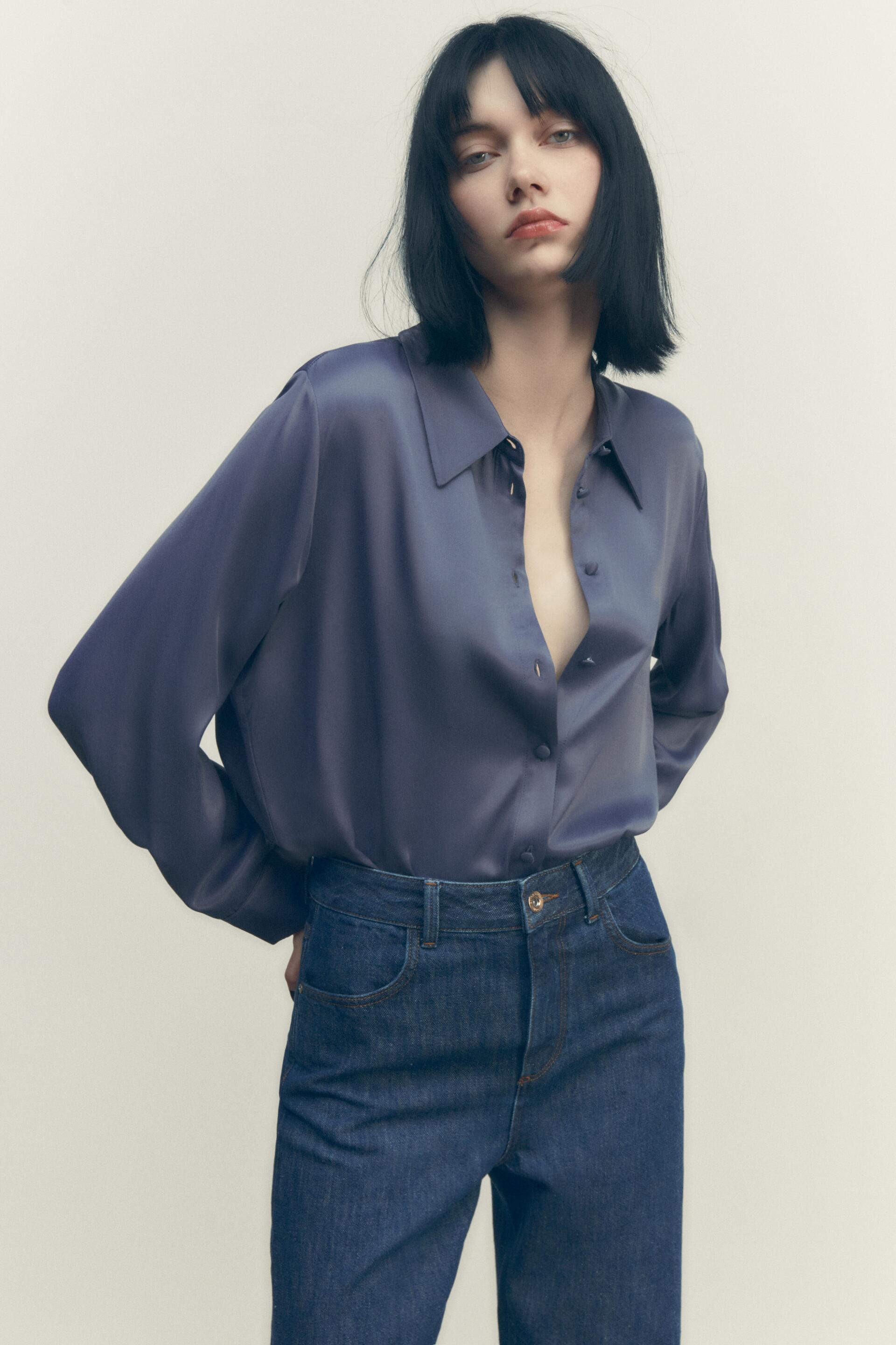 

Рубашка женская ZARA 01971202 синяя M, 01971202