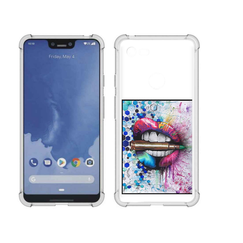 

Чехол MyPads Tocco для Google Pixel 3 XL разноцветные губы с пулей, Прозрачный, Tocco