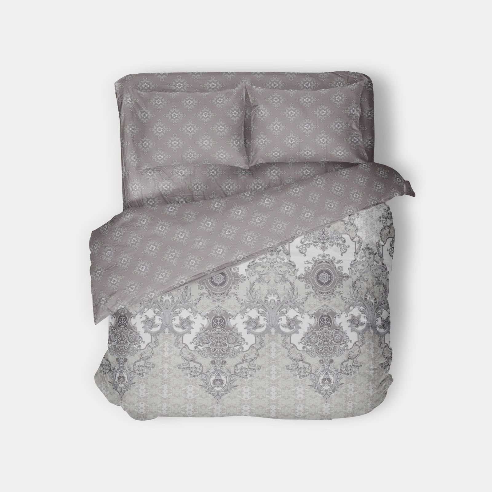 

Комплект постельного белья KTEX Медальон 2 с евро простыней поплин, Миланика Поплин 2 ЕВРО