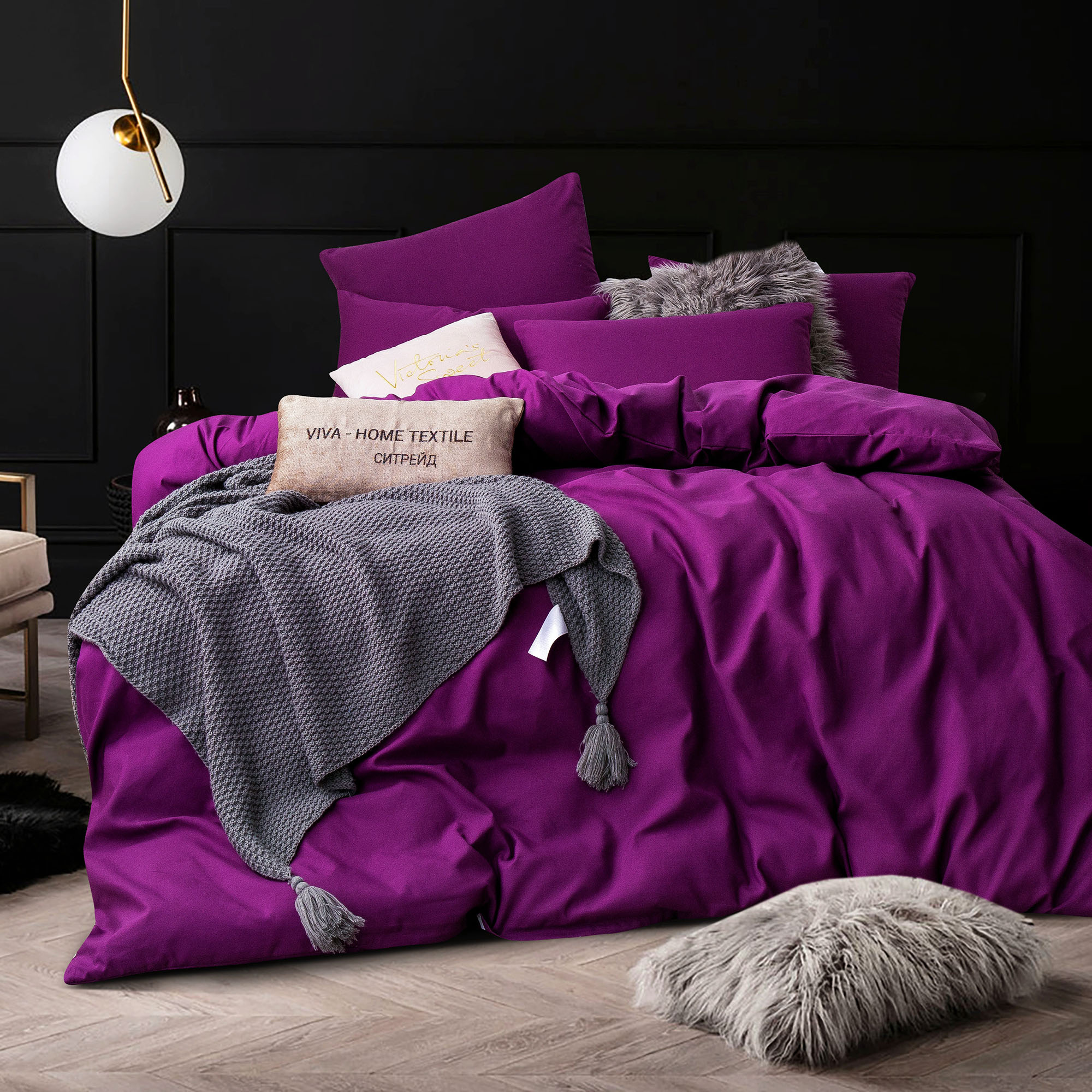 фото Комплект постельного белья ситрейд 2 спальный фиолетовый на резинке, наволочки 50x70 2 шт.