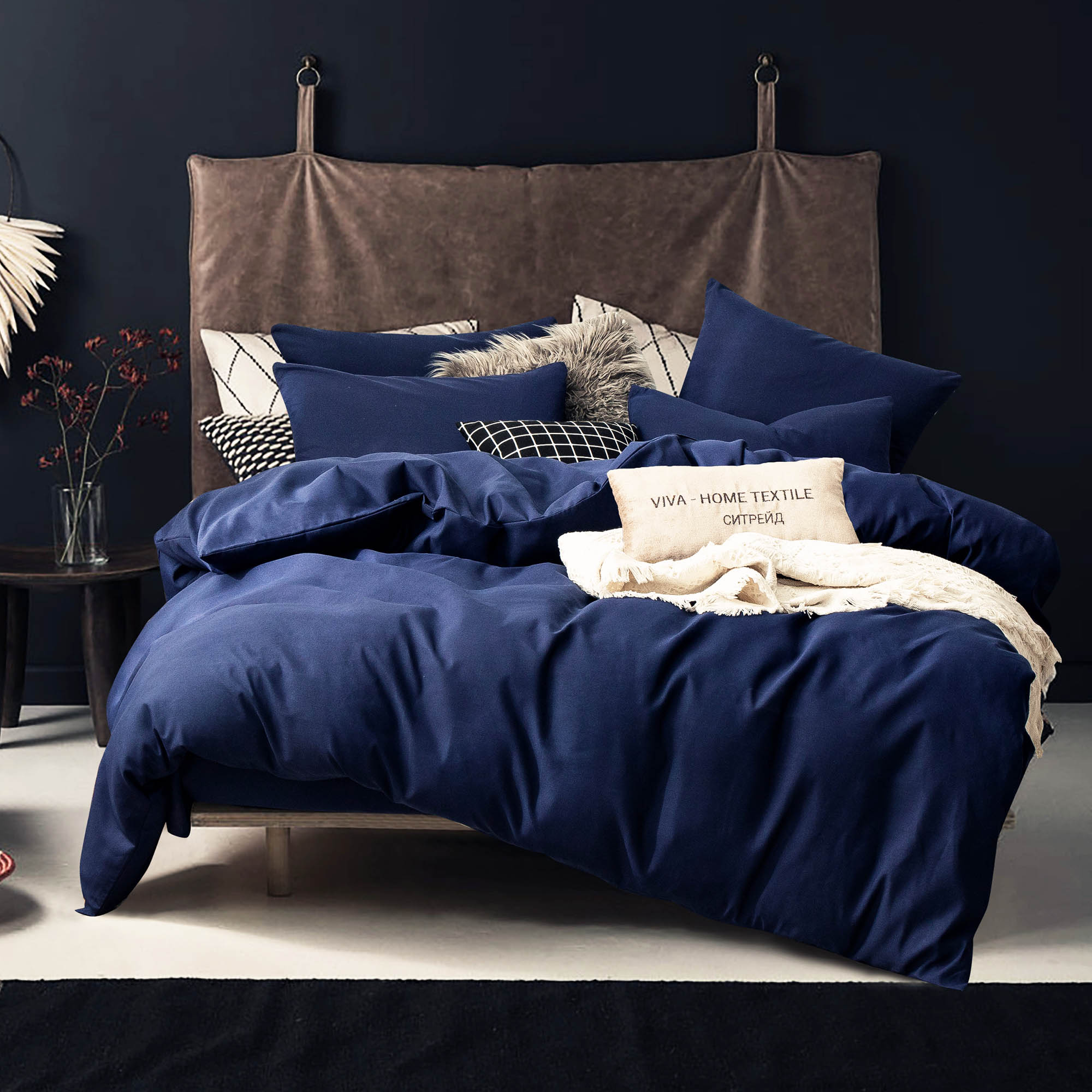 фото Комплект постельного белья ситрейд 2 спальный синий на резинке, наволочки 70x70 2 шт.