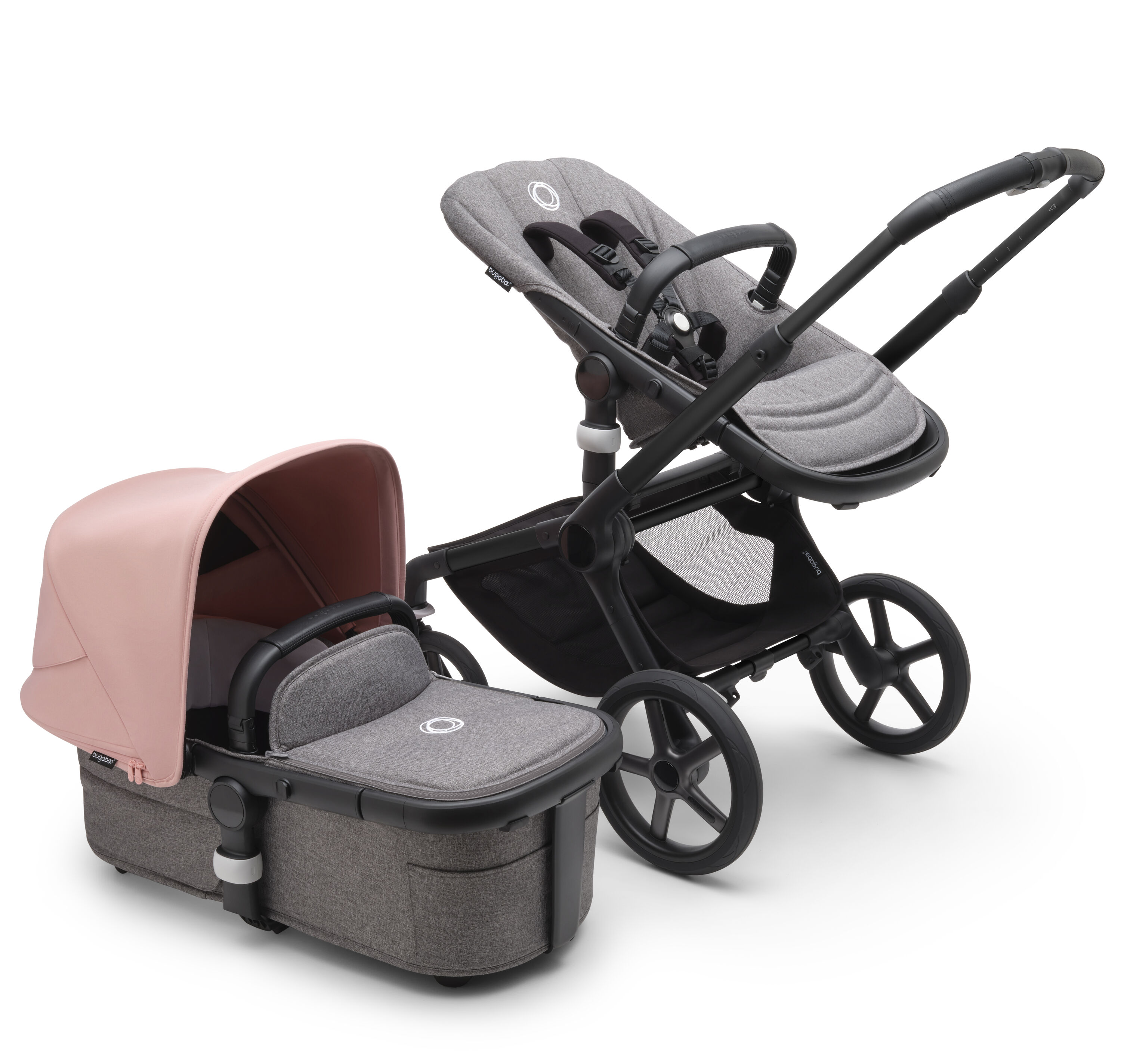 Коляска детская 2 в 1 Bugaboo Fox 5 Black, Grey Melange, Morning Pink