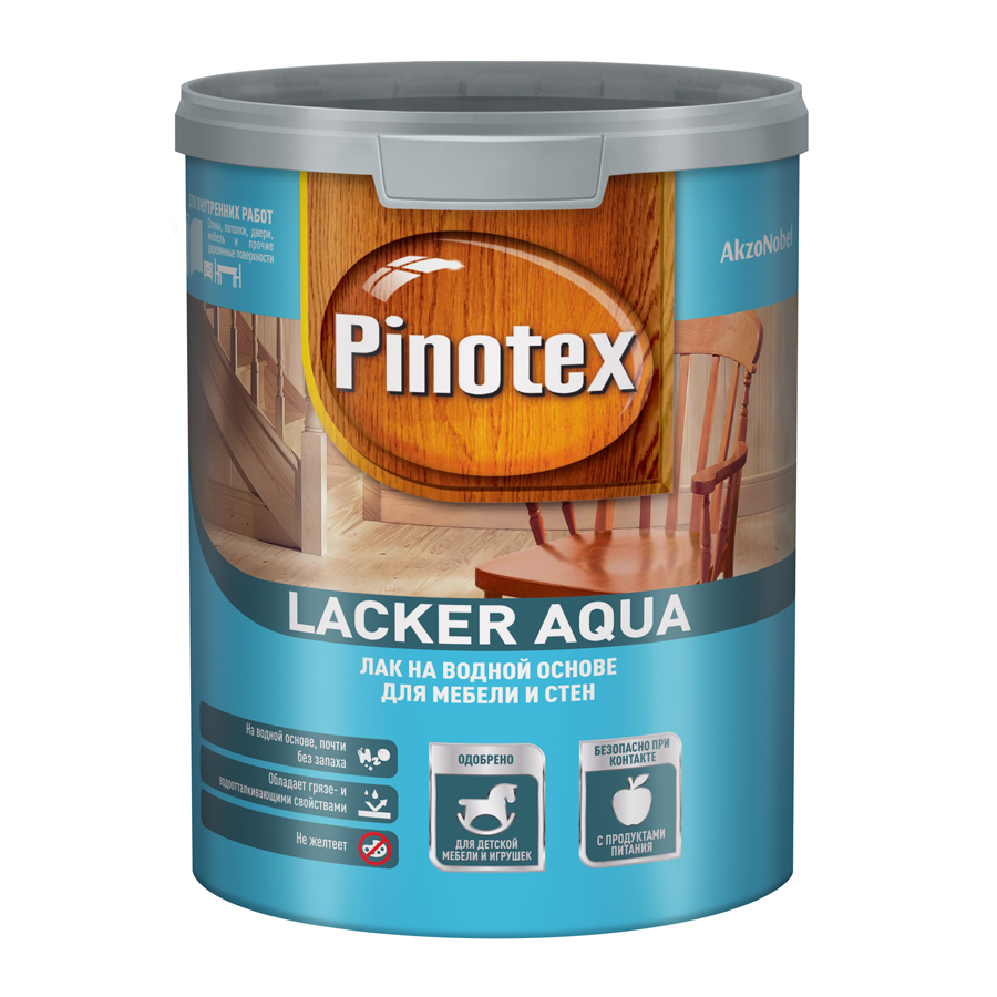 фото Лак pinotex lacker aqua 10 на водной основе для мебели и стен матовый 1л