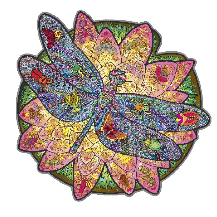 фото Фигурный деревянный пазл kiddieart «стрекоза на цветке», 250 деталей kiddie art