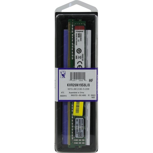 

Оперативная память Kingston VLP 8Gb DDR4 2666MHz (KVR26N19S8L/8), ValueRAM