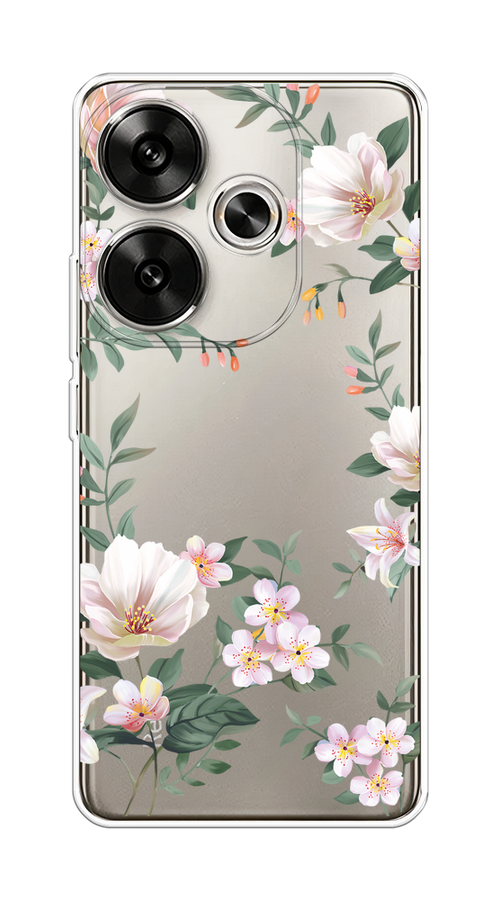 

Чехол на Xiaomi Redmi Turbo 3 "Beautiful white flowers", Бежевый;зеленый, 322150-1