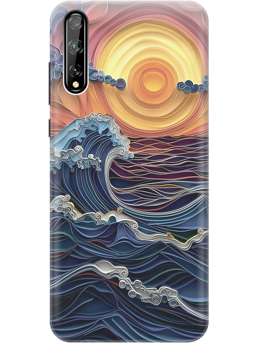 

Силиконовый чехол на Honor 30i, Huawei Y8P с принтом "Волны на закате", Прозрачный;оранжевый;синий, 723101110