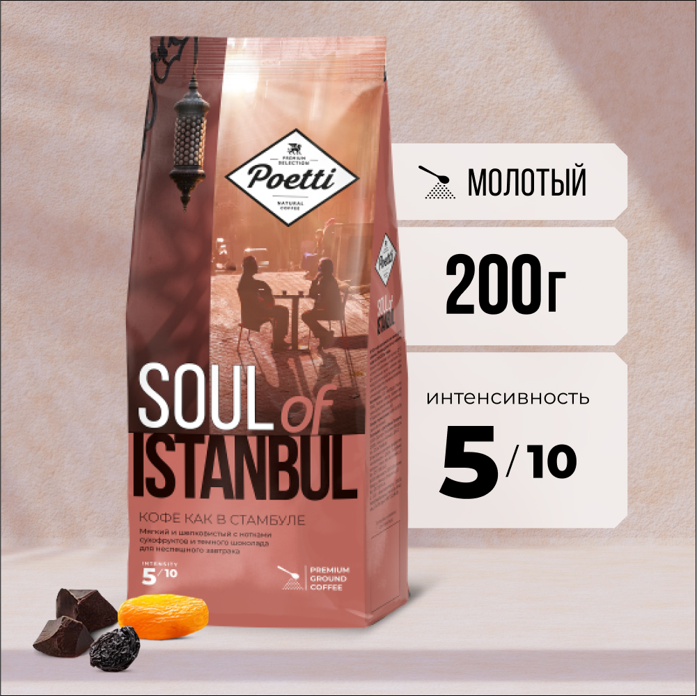 

Кофе молотый Poetti Soul of Istanbul натуральный жареный, 200 г
