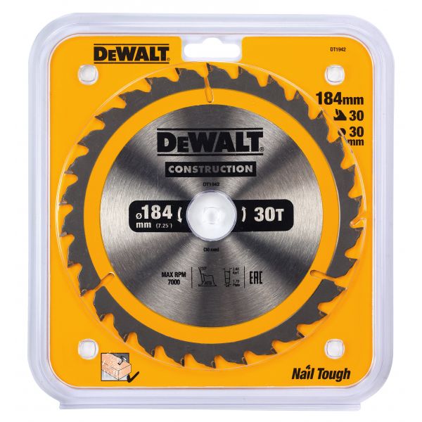Пильный диск DEWALT CONSTRUCTION DT1942-QZ, 184/30 мм. алмазный диск dewalt