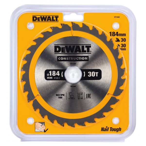 Пильный диск DEWALT CONSTRUCTION DT1942-QZ, 184/30 мм.