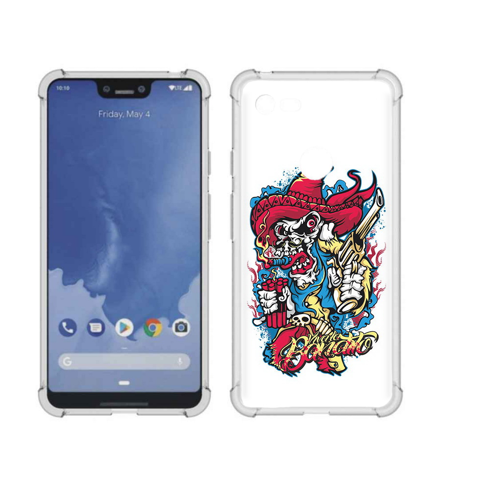 

Чехол MyPads Tocco для Google Pixel 3 XL нарисованный скелет с писталетом, Прозрачный, Tocco