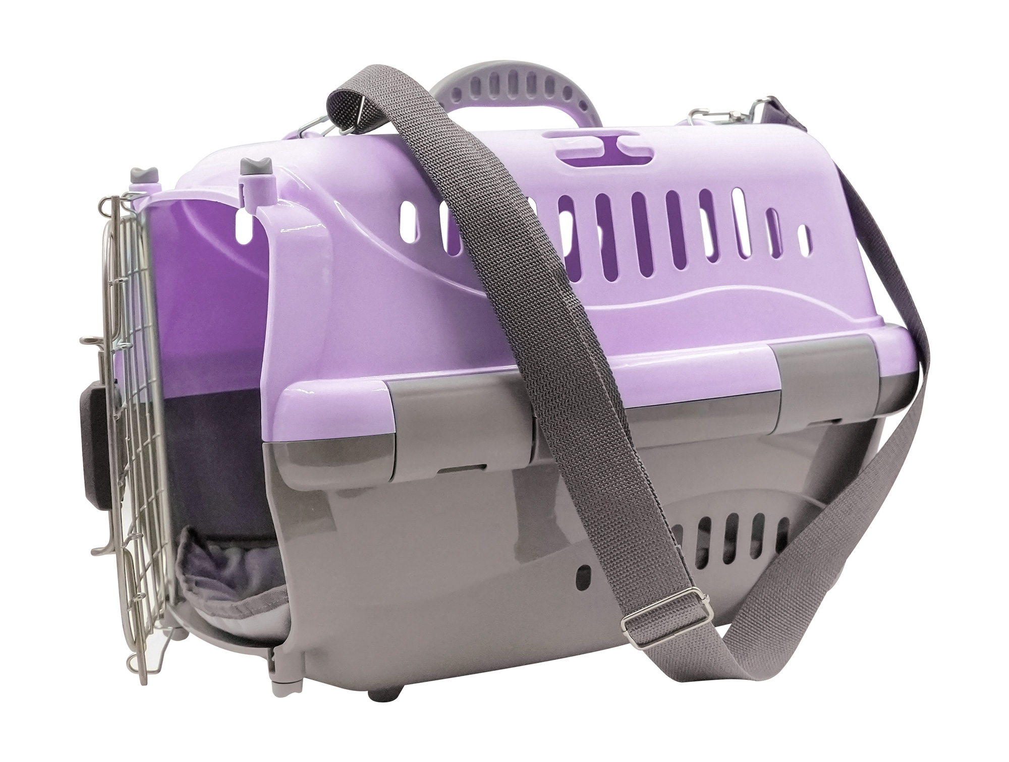 

Контейнер для собак ZooExpress 36x55x34см фиолетовый, Турне АВИА с ковриком и ремнем