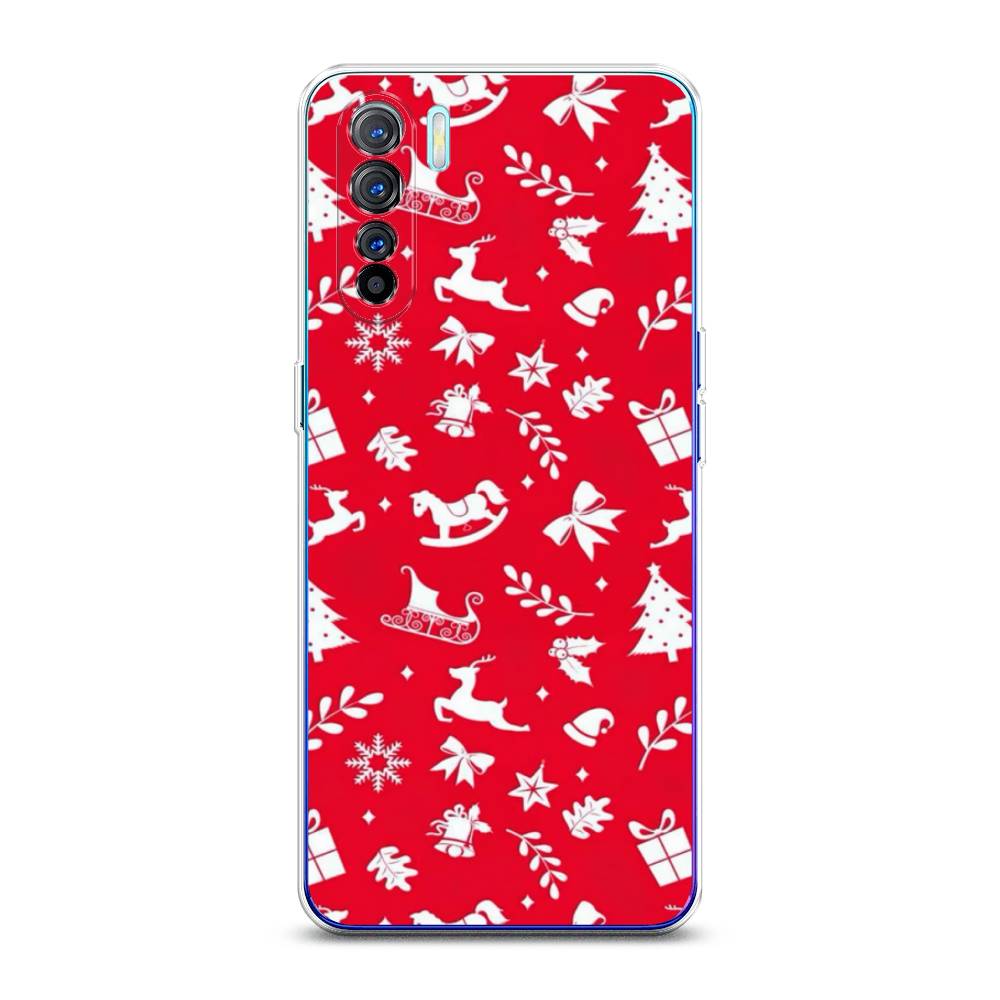 

Чехол на Oppo A91 "Красный новогодний фон", Красный;белый, 252450-5