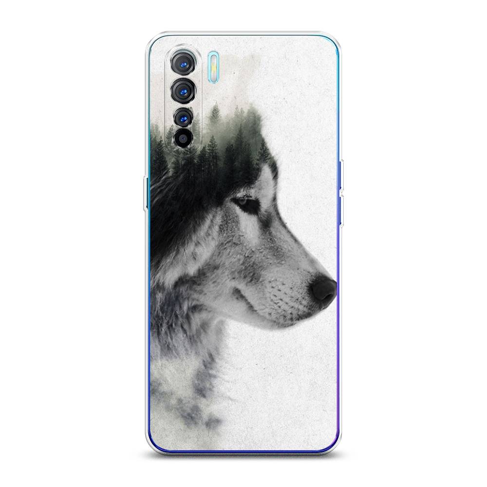 

Чехол на Oppo A91 "Волк лес", Серый;белый, 252450-1