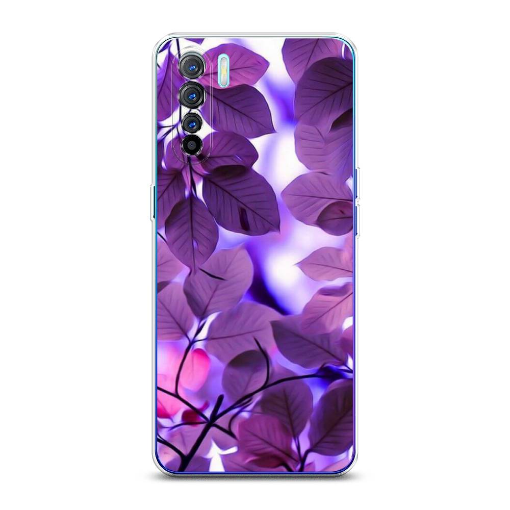 

Чехол на Oppo A91 "Сиреневые листики", Фиолетовый;голубой, 252450-2